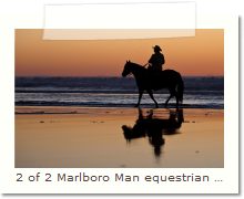 2 of 2 Marlboro Man equestrian male horse rider on the wet sand during an ultra-low -1.7' tide at sunset on Morro Strand State Beach.  Also characteristic of Montana de Oro area to the south.